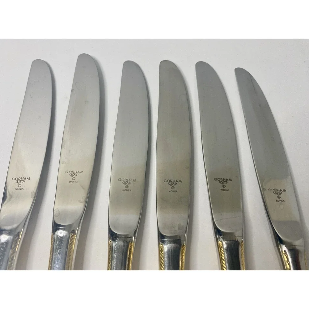 Gorham Golden Ribbon Edge Pattern Stainless Dinner Knives Knife Ser Of 6
